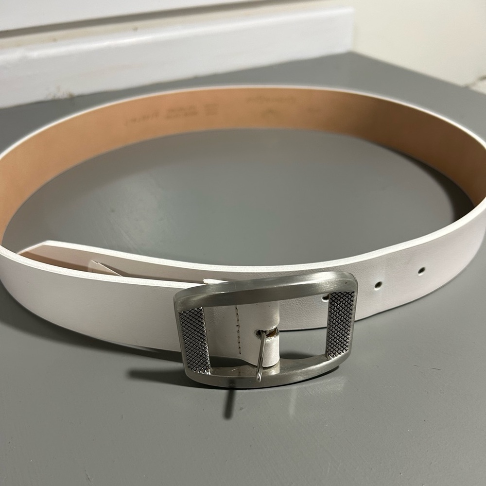 White Leather Belt with Silver Buckle made in Canada 🇨🇦